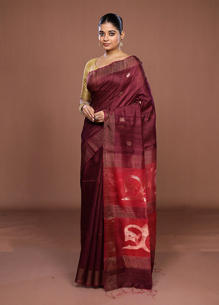Purple Handloom Matka Pure Silk Saree With Blouse Piece