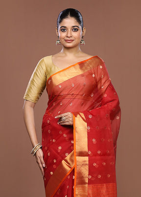 Red Handloom Matka Pure Silk Saree With Blouse Piece