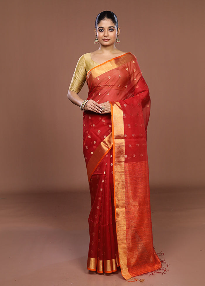 Red Handloom Matka Pure Silk Saree With Blouse Piece
