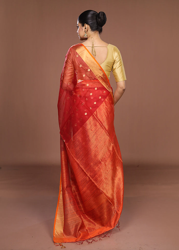 Red Handloom Matka Pure Silk Saree With Blouse Piece