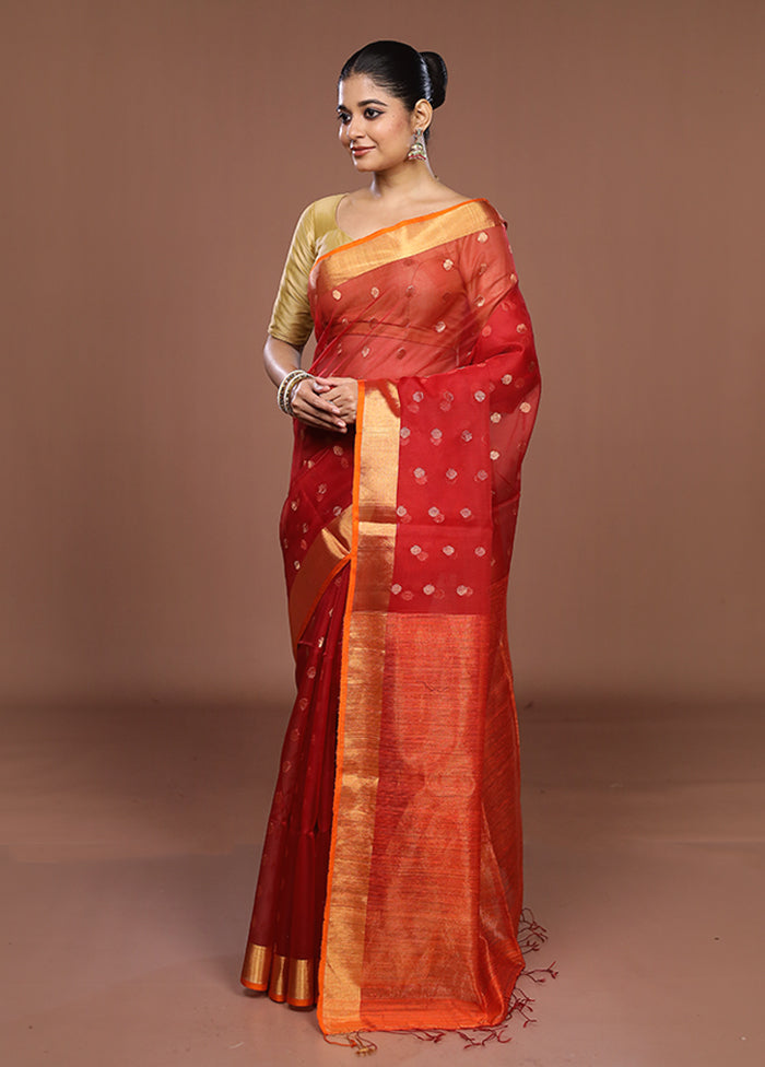 Red Handloom Matka Pure Silk Saree With Blouse Piece