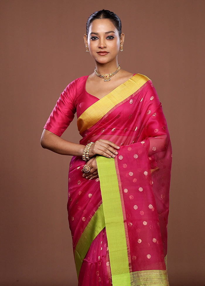 Pink Handloom Matka Pure Silk Saree With Blouse Piece