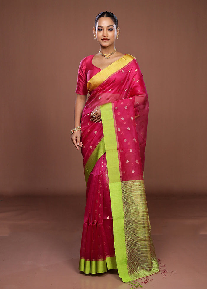 Pink Handloom Matka Pure Silk Saree With Blouse Piece