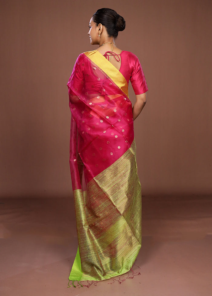 Pink Handloom Matka Pure Silk Saree With Blouse Piece