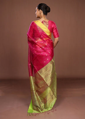 Pink Handloom Matka Pure Silk Saree With Blouse Piece