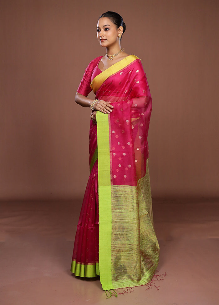 Pink Handloom Matka Pure Silk Saree With Blouse Piece