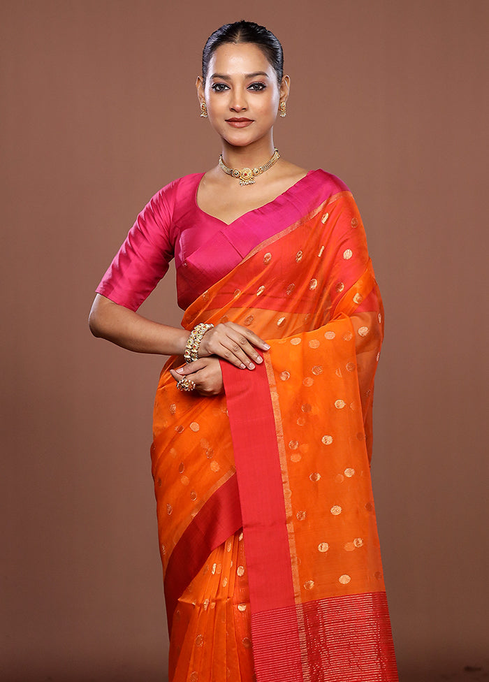 Rust Handloom Matka Pure Silk Saree With Blouse Piece