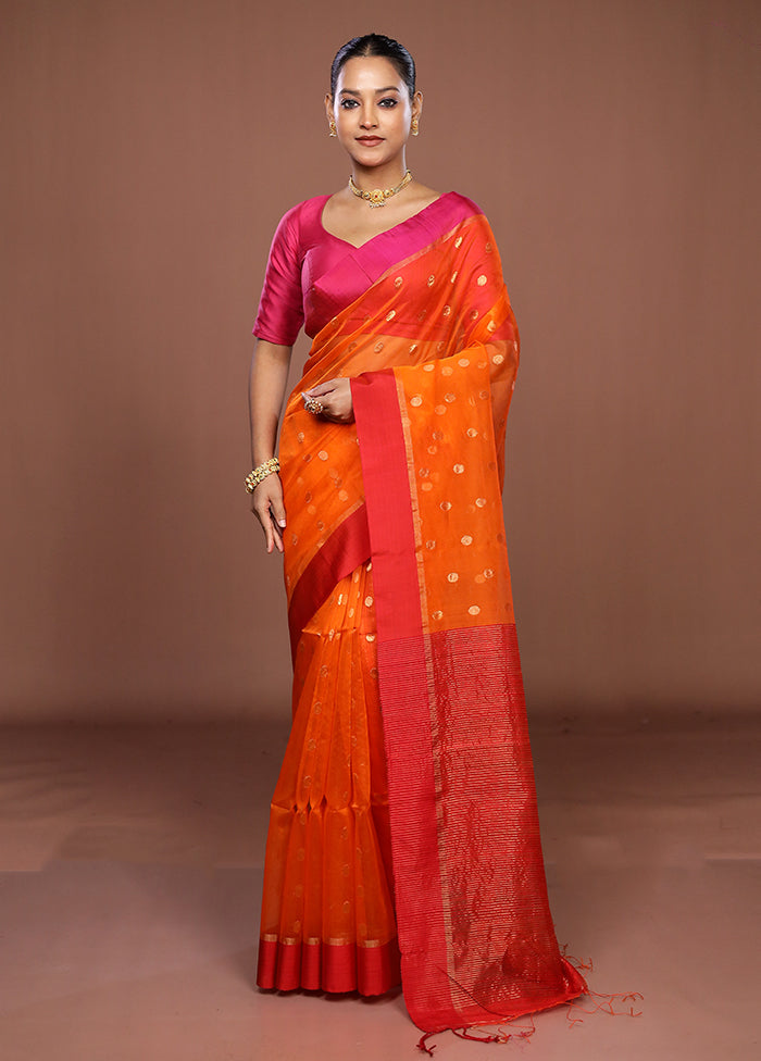 Rust Handloom Matka Pure Silk Saree With Blouse Piece