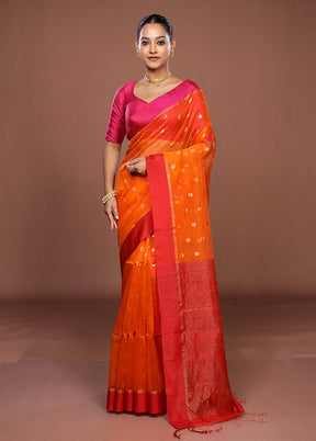 Rust Handloom Matka Pure Silk Saree With Blouse Piece