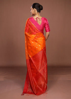 Rust Handloom Matka Pure Silk Saree With Blouse Piece