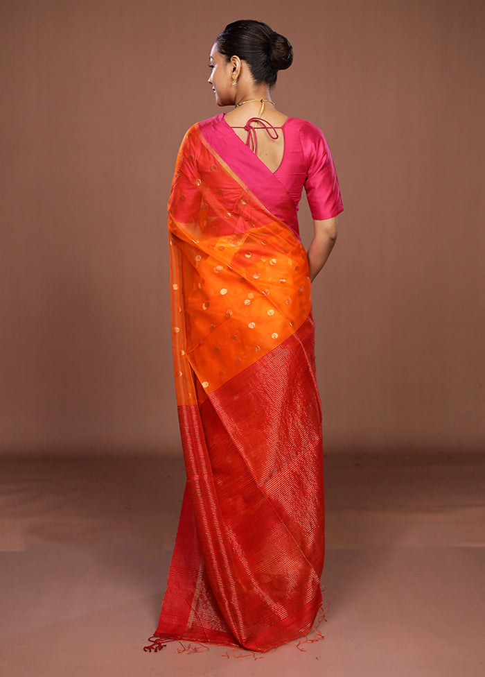 Rust Handloom Matka Pure Silk Saree With Blouse Piece