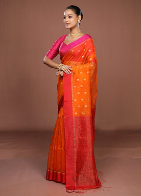 Rust Handloom Matka Pure Silk Saree With Blouse Piece