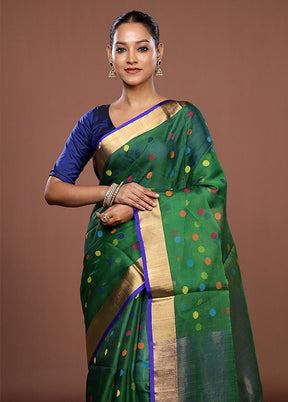 Green Handloom Matka Pure Silk Saree With Blouse Piece