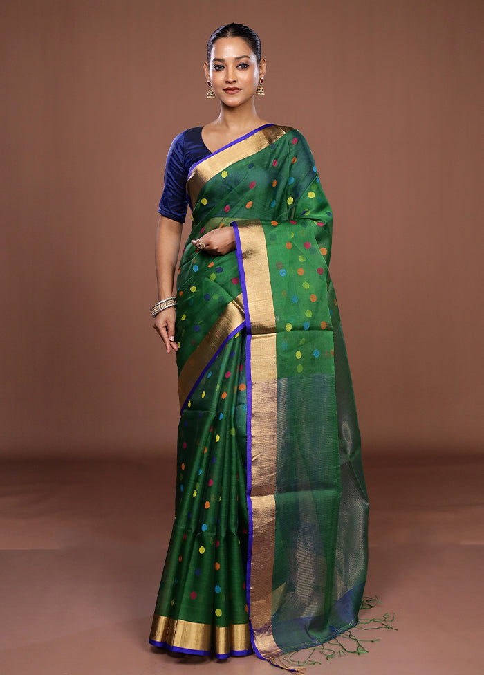 Green Handloom Matka Pure Silk Saree With Blouse Piece
