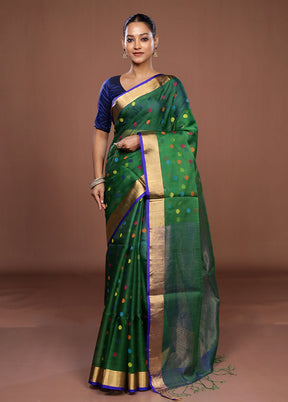 Green Handloom Matka Pure Silk Saree With Blouse Piece