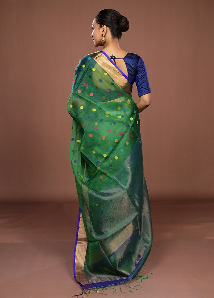 Green Handloom Matka Pure Silk Saree With Blouse Piece