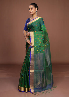 Green Handloom Matka Pure Silk Saree With Blouse Piece