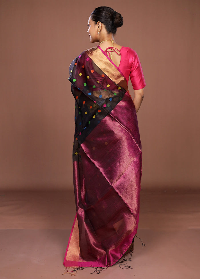 Black Handloom Matka Pure Silk Saree With Blouse Piece