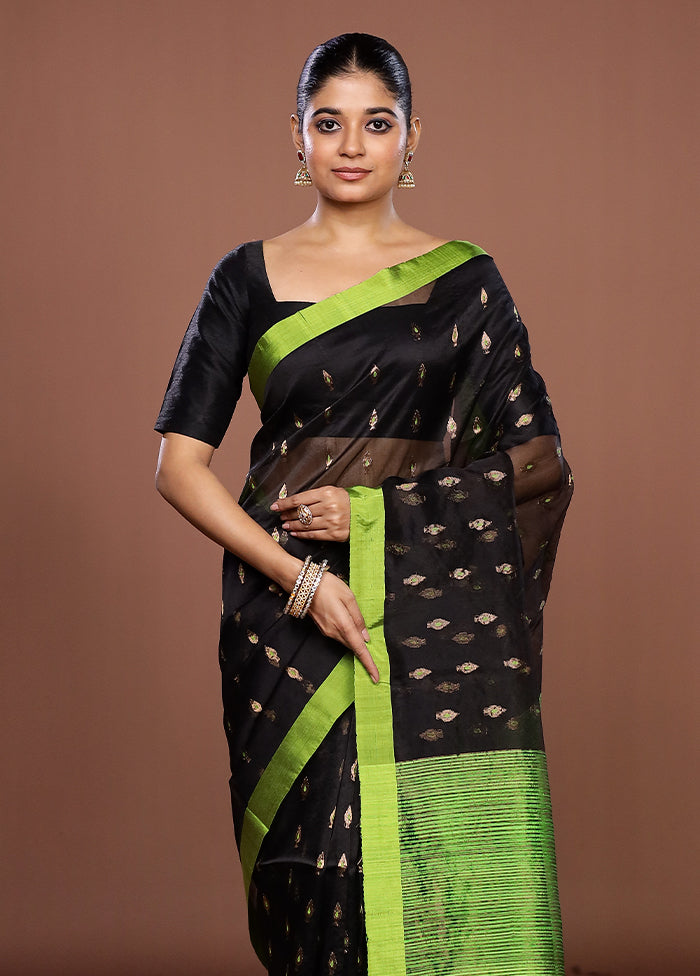 Black Handloom Matka Pure Silk Saree With Blouse Piece