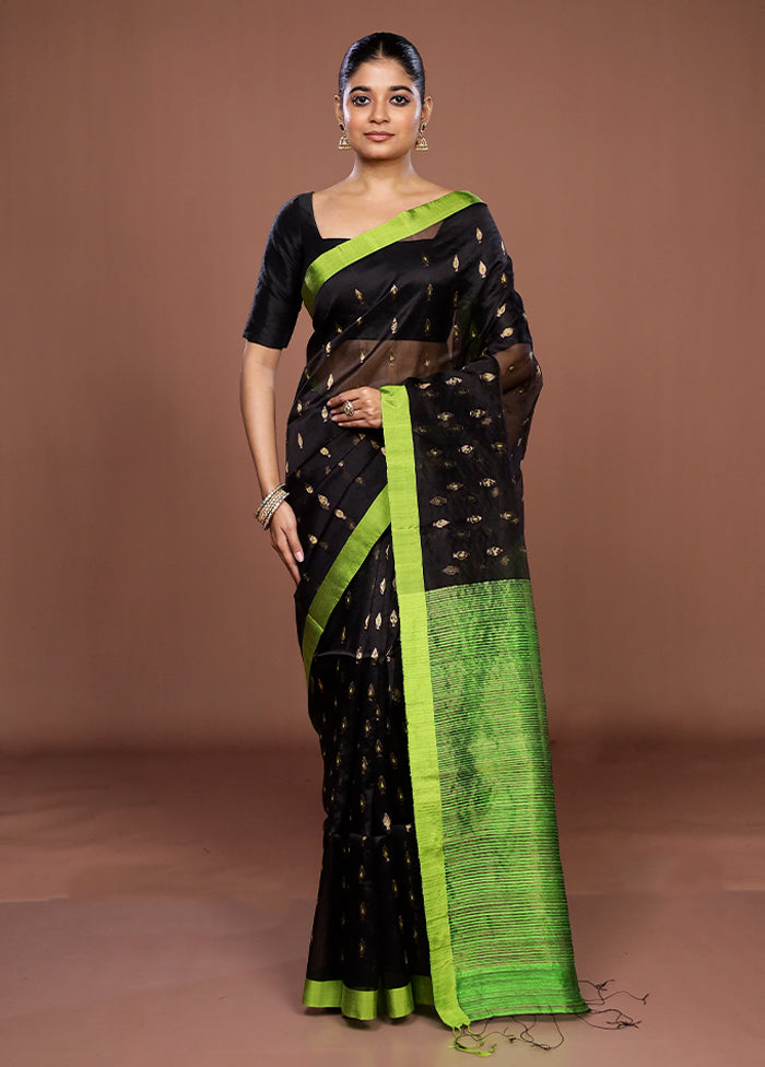Black Handloom Matka Pure Silk Saree With Blouse Piece