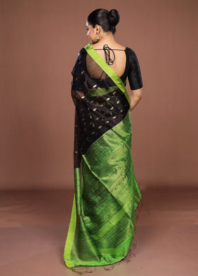 Black Handloom Matka Pure Silk Saree With Blouse Piece