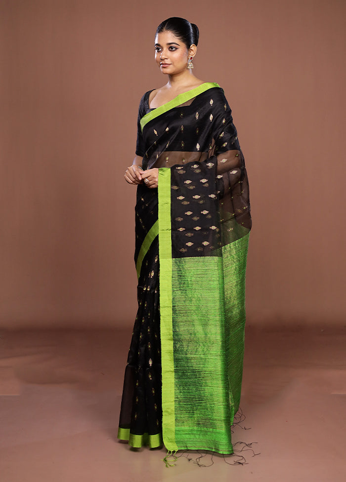 Black Handloom Matka Pure Silk Saree With Blouse Piece