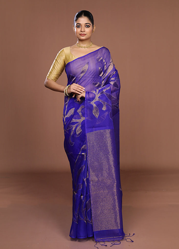 Blue Handloom Matka Pure Silk Saree With Blouse Piece