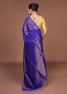 Blue Handloom Matka Pure Silk Saree With Blouse Piece