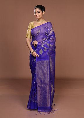 Blue Handloom Matka Pure Silk Saree With Blouse Piece
