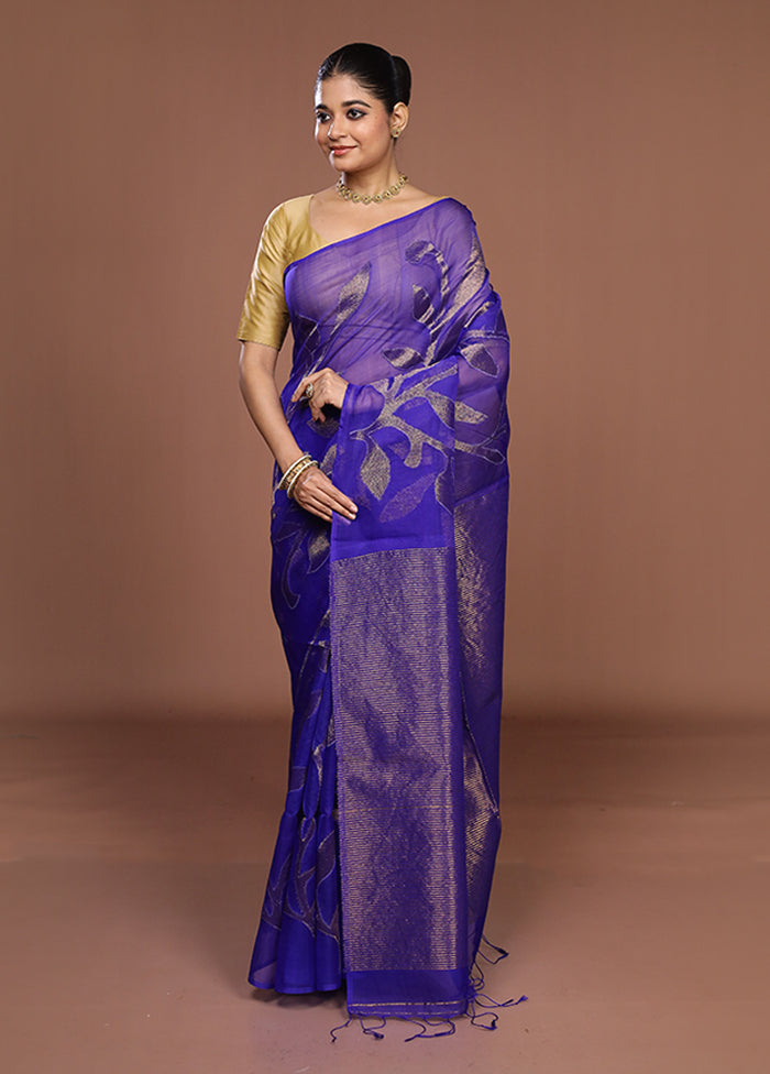 Blue Handloom Matka Pure Silk Saree With Blouse Piece