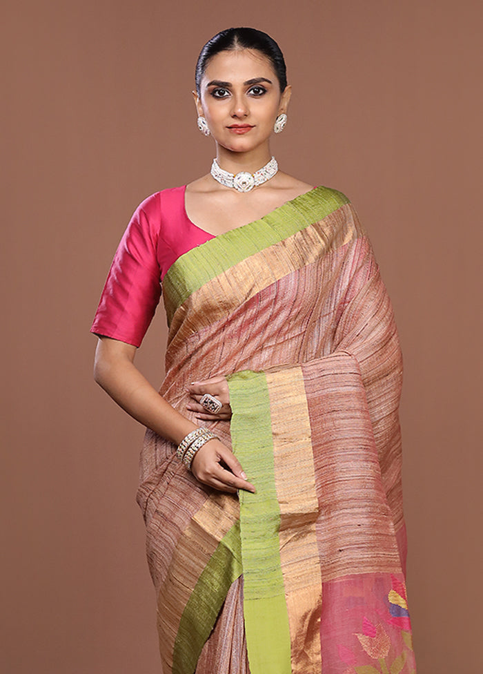 Pink Handloom Matka Pure Silk Saree With Blouse Piece