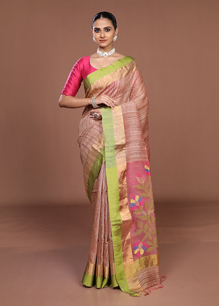 Pink Handloom Matka Pure Silk Saree With Blouse Piece