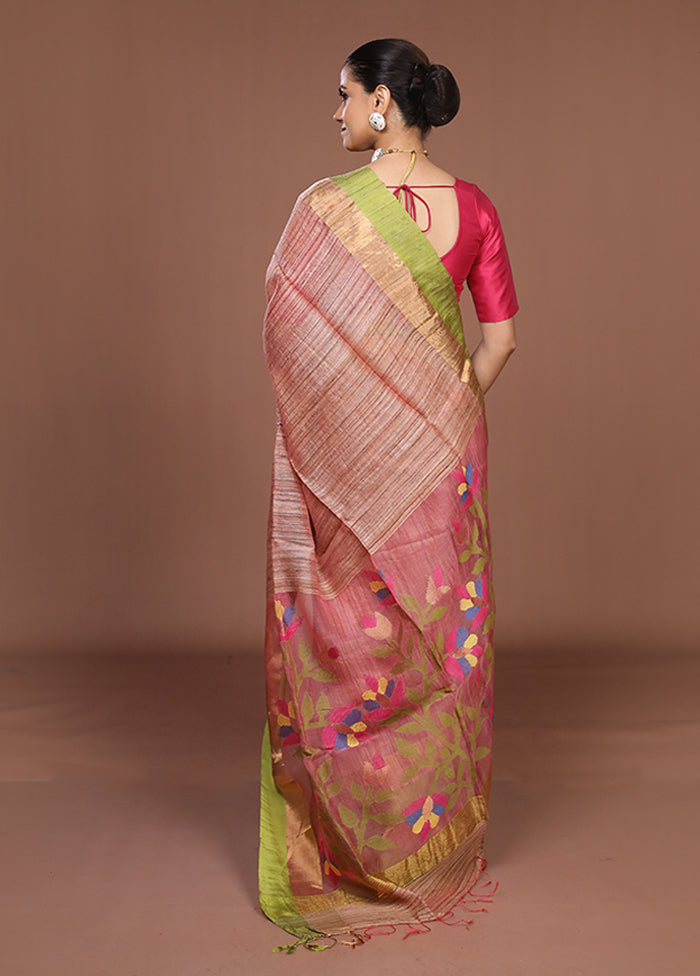 Pink Handloom Matka Pure Silk Saree With Blouse Piece