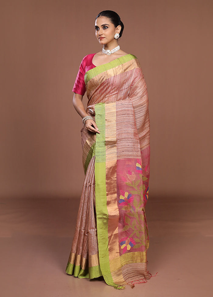 Pink Handloom Matka Pure Silk Saree With Blouse Piece