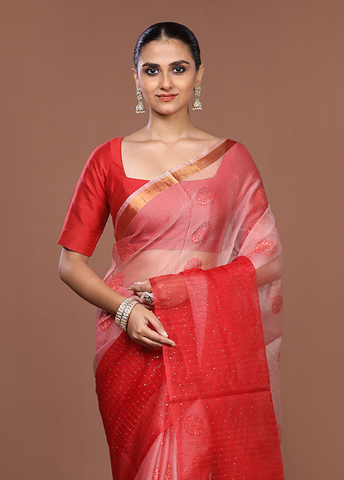 Red Handloom Matka Pure Silk Saree With Blouse Piece