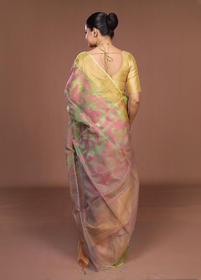 Green Handloom Matka Pure Silk Saree With Blouse Piece