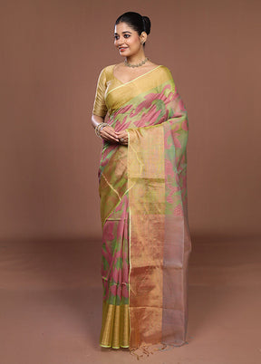 Green Handloom Matka Pure Silk Saree With Blouse Piece