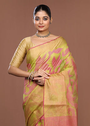Green Handloom Matka Pure Silk Saree With Blouse Piece