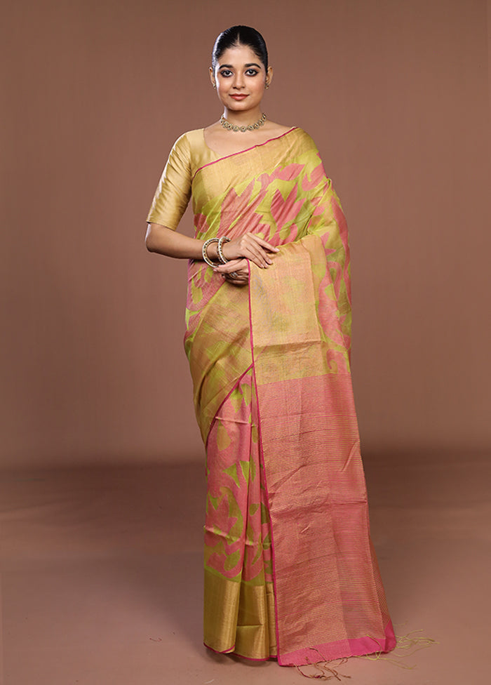 Green Handloom Matka Pure Silk Saree With Blouse Piece