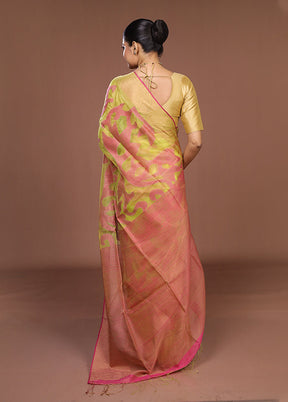 Green Handloom Matka Pure Silk Saree With Blouse Piece