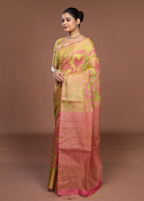 Green Handloom Matka Pure Silk Saree With Blouse Piece