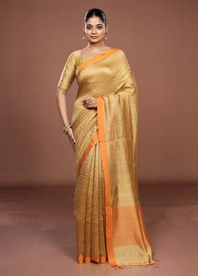 Cream Handloom Matka Pure Silk Saree With Blouse Piece