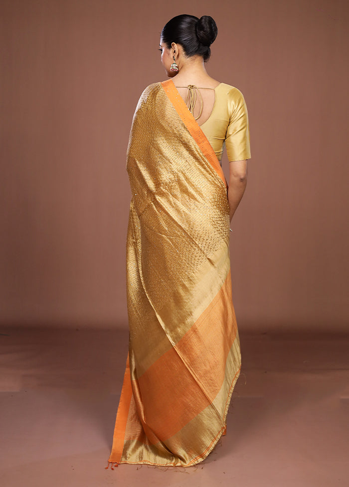 Cream Handloom Matka Pure Silk Saree With Blouse Piece