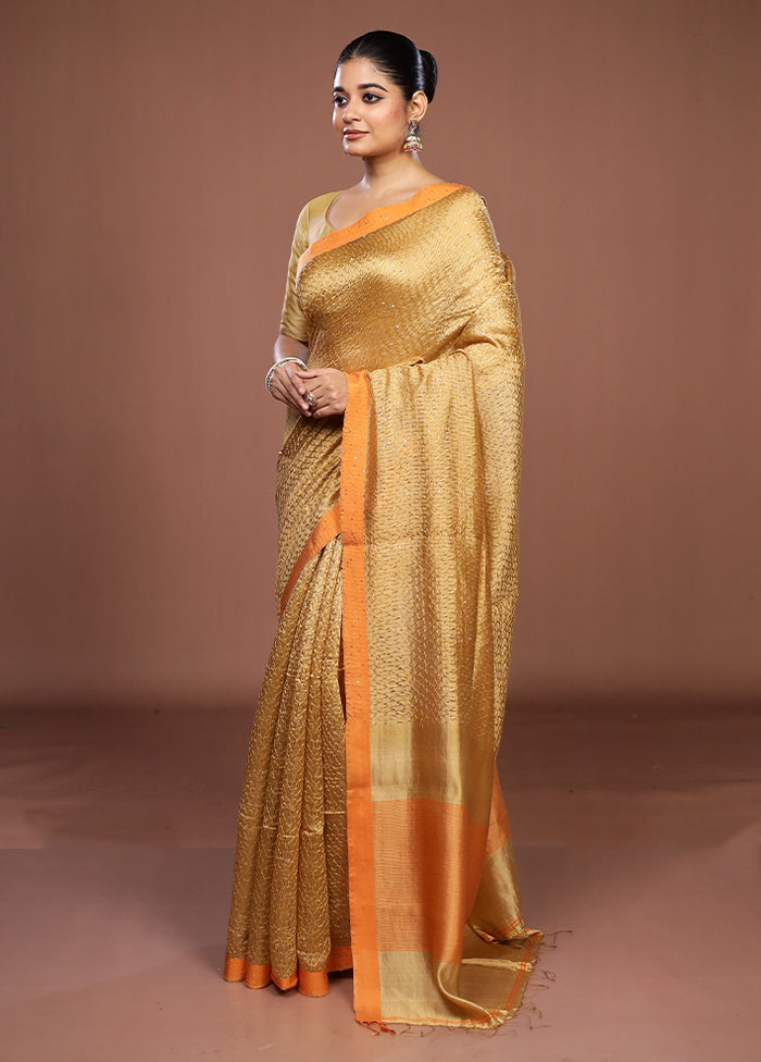 Cream Handloom Matka Pure Silk Saree With Blouse Piece