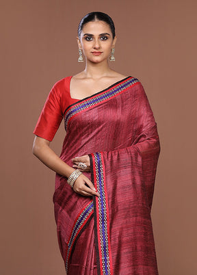 Pink Handloom Matka Pure Silk Saree With Blouse Piece