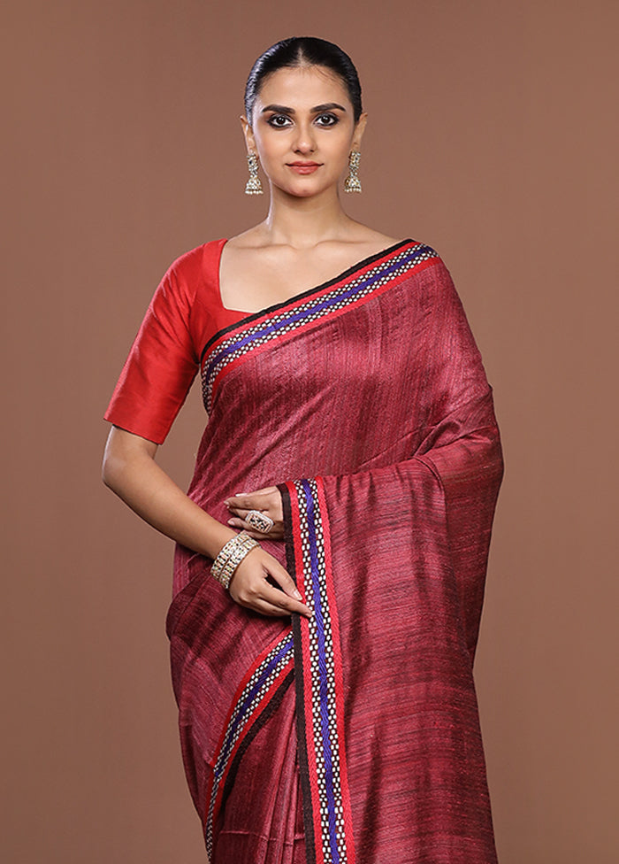 Pink Handloom Matka Pure Silk Saree With Blouse Piece