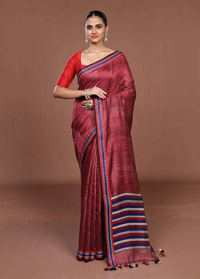 Pink Handloom Matka Pure Silk Saree With Blouse Piece