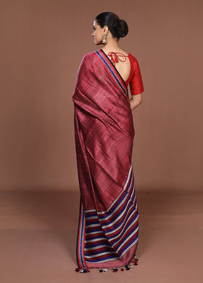 Pink Handloom Matka Pure Silk Saree With Blouse Piece