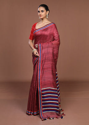 Pink Handloom Matka Pure Silk Saree With Blouse Piece