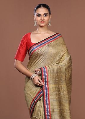 Cream Handloom Matka Pure Silk Saree With Blouse Piece